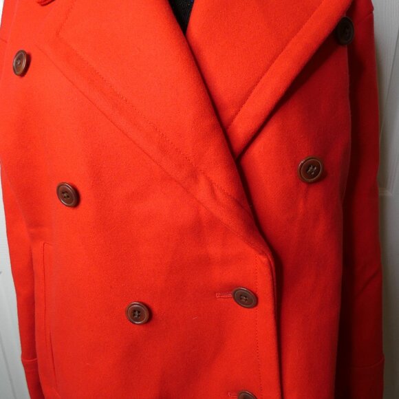 Red Wool Jacket J.Crew Short Coat Size 10 Lined Buttons Large Collar Stylish - Picture 2 of 10